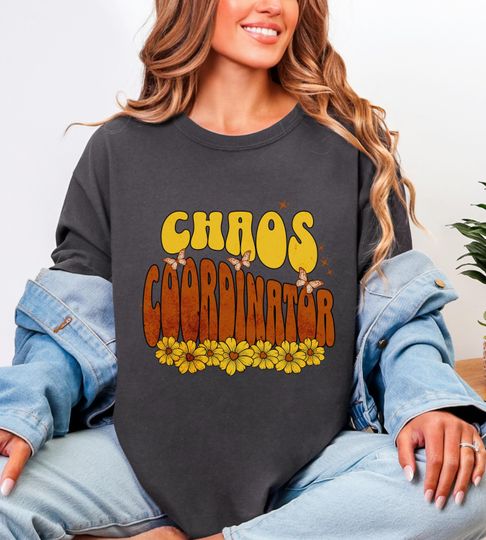Discover Chaos Coordinator Retro Groovy Sunflower Butterfly Shirt