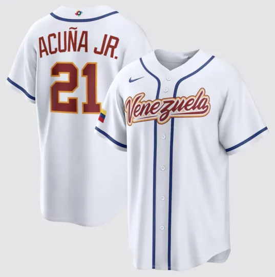 Discover Men's Venezuela Baseball Ronald Acuña Jr. White Jersey 2026 World Baseball Classic