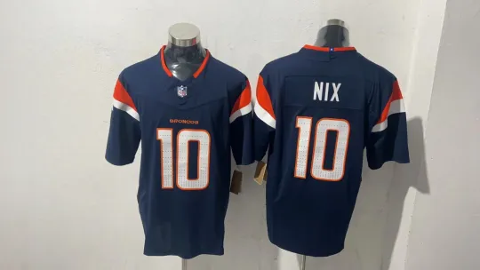 Men's Broncoss #10 Bo Nix Navy  Jersey Game Player Jersey