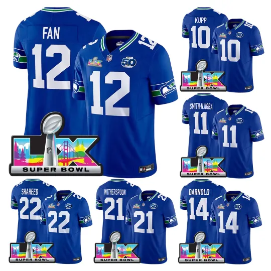 Discover Men's Seahawkss FAN  Blue Super B.owl LX Jersey