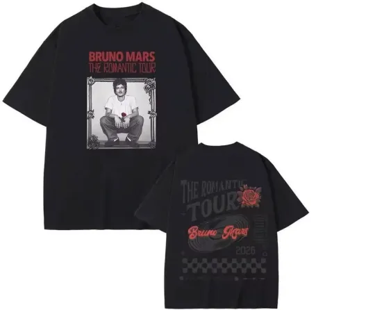 Discover Bruno Mars The Romantic Tour 2026 Double Sided T-Shirt