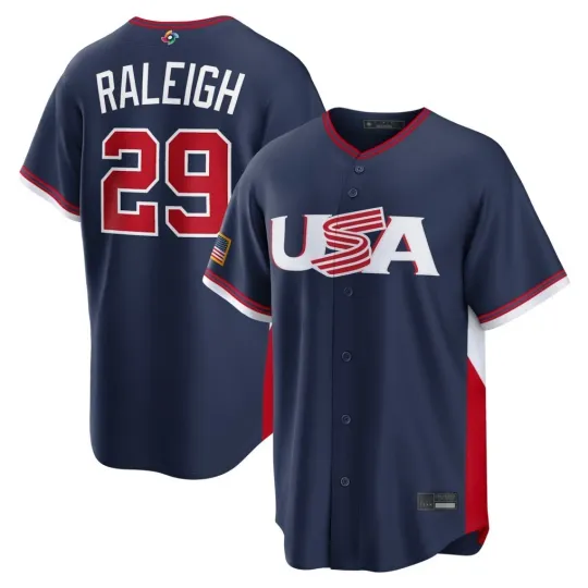 Discover Men's USA Cal Raleigh Navy 2026 World Baseball Classic Printed Jersey