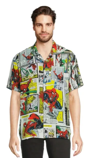 Discover Marvel Spiderman Shirt Mens Sz M White Hawaiian Comic Strip Scorpion Amazing #20