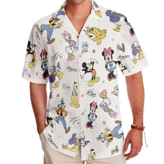 Discover Mickey And Friends Hawaiian Button Down Shirt