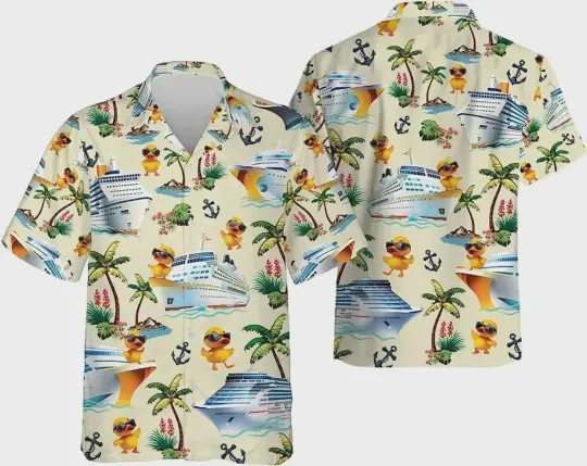 Duck And Cruise Ship Hawaiian Casual Button Down Shirt
