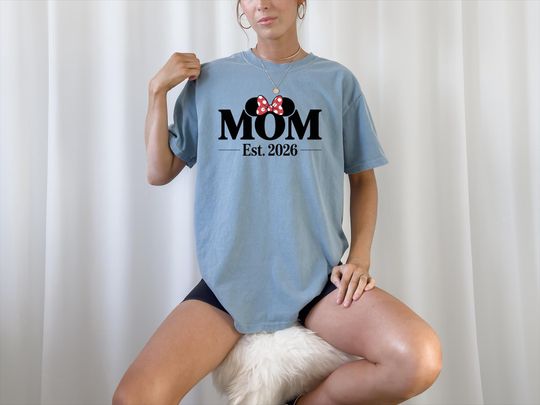 Discover Comfort Colors Disney Minnie Mom Est 2026 Shirt, Disney Mama Matching T-Shirt, Family Matching Tee