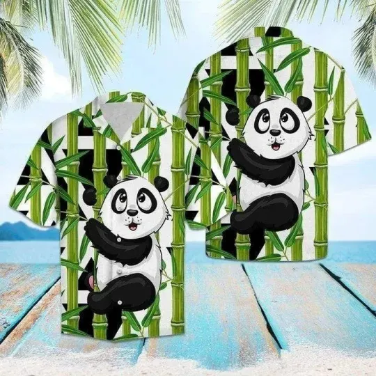 Panda With Bamboo Hawaiian Button Down Shirt