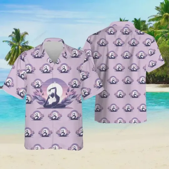 Discover Lotus Yoga Floral Hawaiian Casual Button Down Shirt Summer