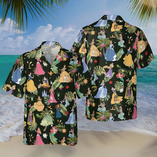 Discover Disney Princess Hawaiian Shirt, Floral Aloha Summer Vacation Outfit, Disneyland Girls Trip Tee