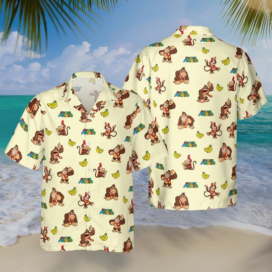 Donkey Kong Banana Hawaiian Shirt, Super Mario Character Shirt, Video Game Tropical Outfit