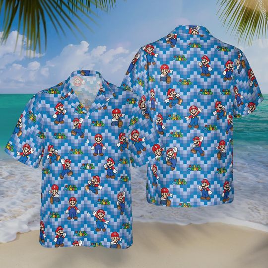 Discover Mario Hawaiian Shirt, Super Mario Button Up, Beach Vacation Gift