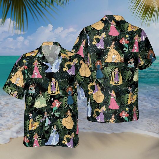 Discover Disney Princess Hawaiian Shirt, Floral Aloha Summer Vacation Outfit, Disneyland Girls Trip Tee