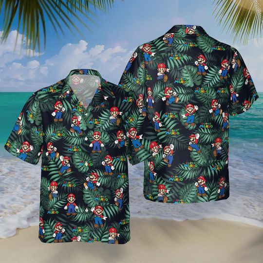 Mario Hawaiian Shirt, Super Mario Button Up, Beach Vacation Gift