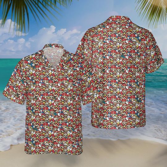 Discover Mario Hawaiian Shirt, Super Mario Button Up, Beach Vacation Gift