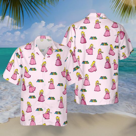 Princess Peach Hawaiian Shirt, Super Mario Button Up Outfit