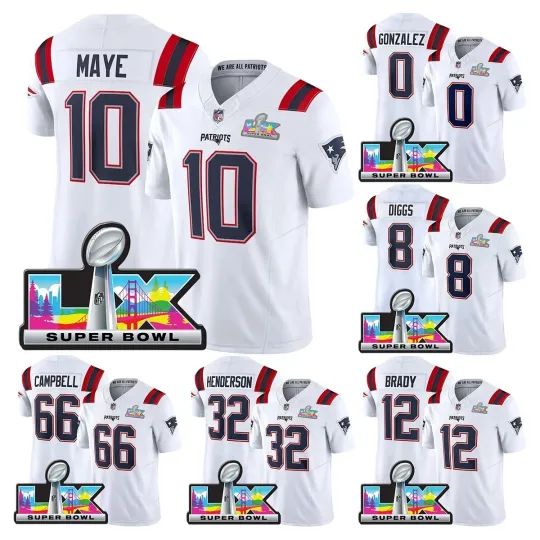 Discover Men's Patriotss White 2026 Super Bowl LX Patch Limited Jersey