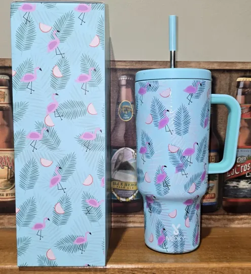 Discover MEOKY 40 oz Tumbler with Handle and Straw Flamingo's Palms Limited Edition