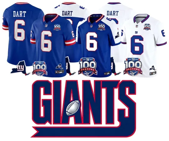 Discover Men's Giantss #6Jaxson Dart 100th Alternate Royal/White Jersey