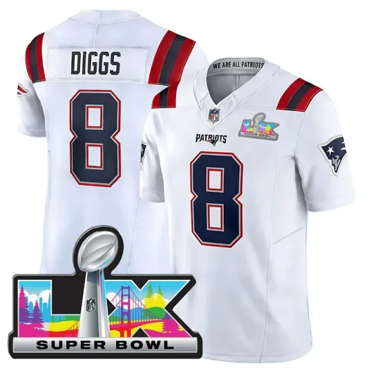 Discover Men's Patriotss Stefon Diggs White Super Bowl LX Jersey