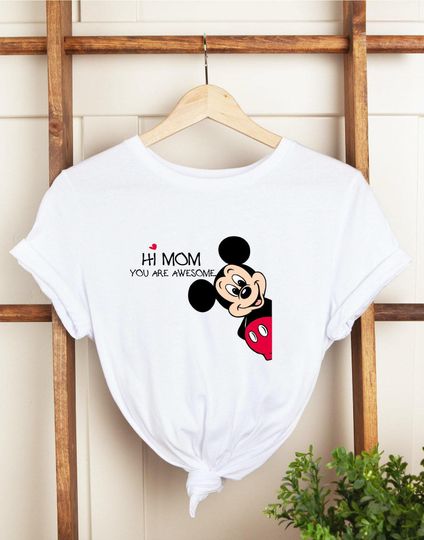 Discover Hi Mom You're Awesome Shirt, Disney Shirt, Minnie Mama Shirt Tee, Minnie Mouse Mom, Disney Mom T-Shirt