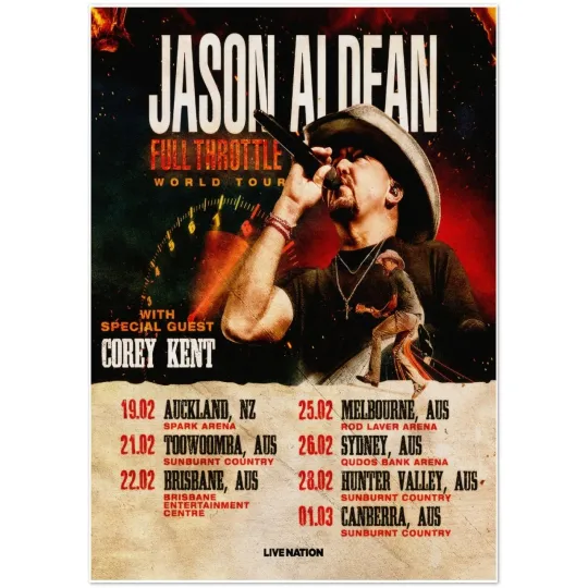 Jason Aldean Full Throttle World Tour 2025 Poster