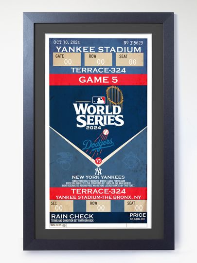 Discover 2024 World Series Ticket Framed - "Legacy" - Los Angeles Dodgers vs Yankees Game 5 Poster