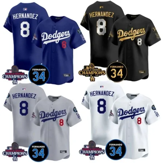 Discover Men's Dodgerss #8 Kike Hernandez World Champions All Printed Jersey S-3XL