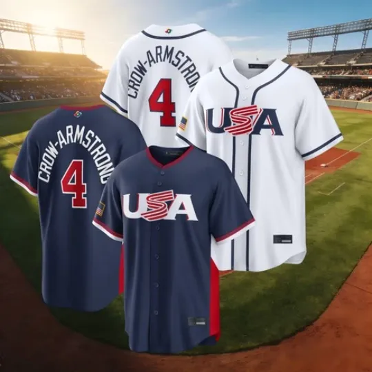 Discover Pete Crow-Armstrong #4 WBCC USA Baseball Jersey White/Navy