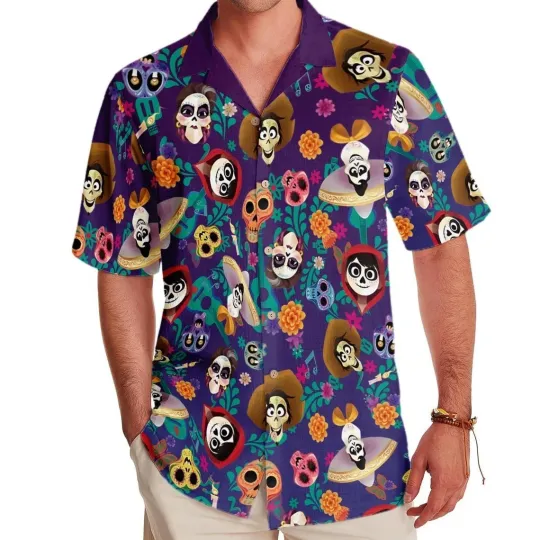 Discover Coco Hawaiian Shirt, Disney Cruise Button Down Shirt, Coco Sugar Skulls Shirt