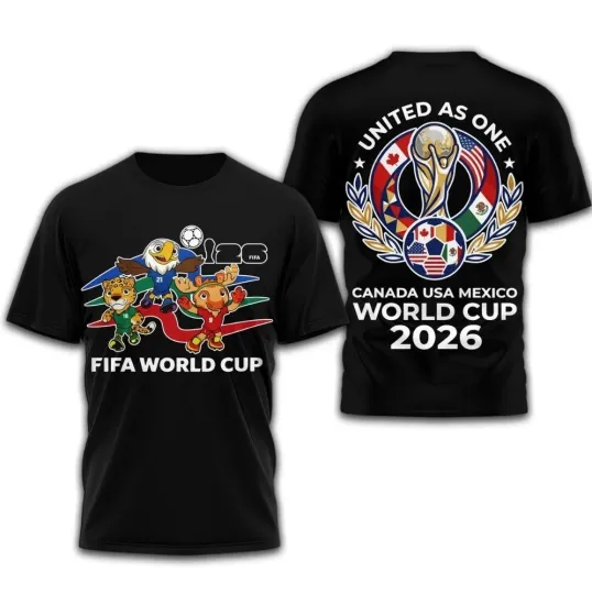 Discover 2026 World Cup United As One Black AOP 3D T-Shirt