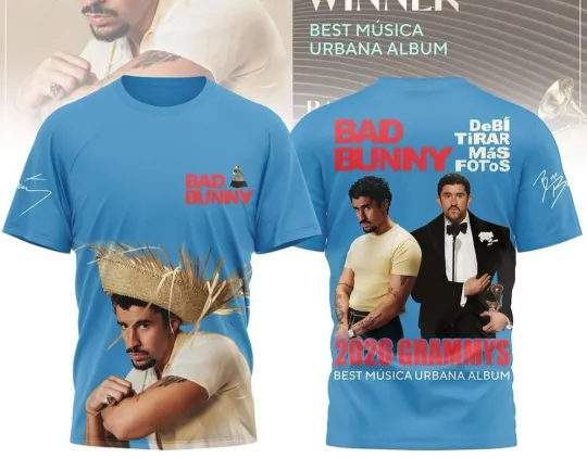 Discover Bad Bunny 2026 Grammy Winner Best Musica Urbana Album AOP 3D T-Shirt
