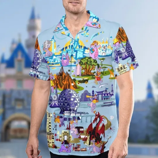 Discover Figment Dragon Epcot Disney Hawaiian Shirt, Disney Cruise Button Down Shirt