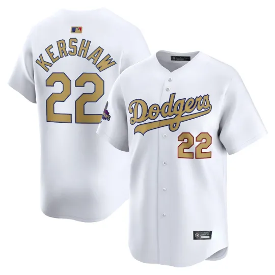 Discover Men's #22 Clayton Kershaw White 2025 Gold Collection  All Printed Jersey