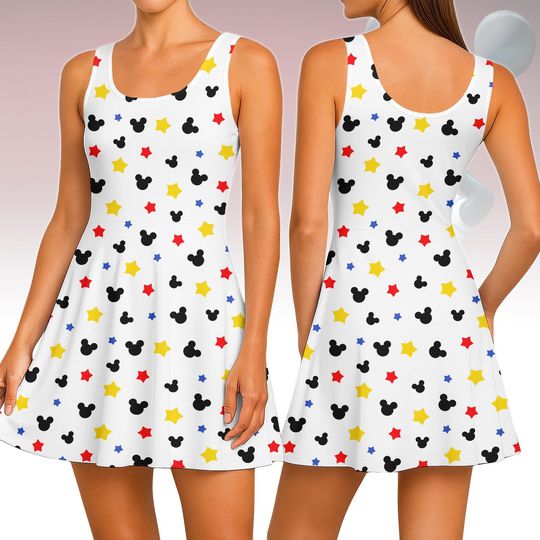 Discover Mickey Mouse Star Skater Dress, Disney Park Outfit, USA Anniversary Dress, Disneyland Vacation Dress, 4th of July Dress, Gift for Her