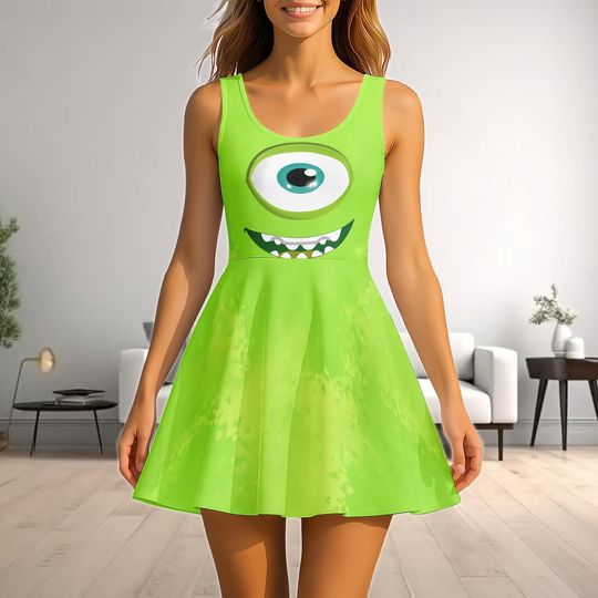 Mike Wazowski Skater Dress - Monsters Inc Green Cosplay Costume for Women