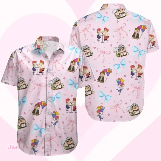 Carl And Ellie Hawaiian Shirt, Disney Cruise Button Down Shirt, Up Movie Character