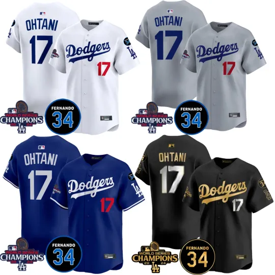 Discover Men's Dodgerss #17 Shohei Ohtani World Champions Printed Jersey S-3XL