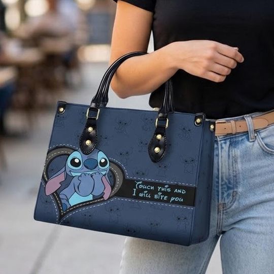 Discover Personalized Stitch Leather Handbag, Custom Cartoon Bag for Women, Gift For Mom