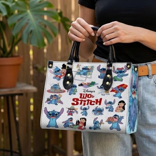 Discover Personalized Stitch Leather Handbag, Custom Cartoon Bag for Women