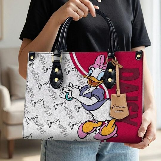 Personalized Daisy Duck Leather Handbag, Custom Cartoon Purse for Women