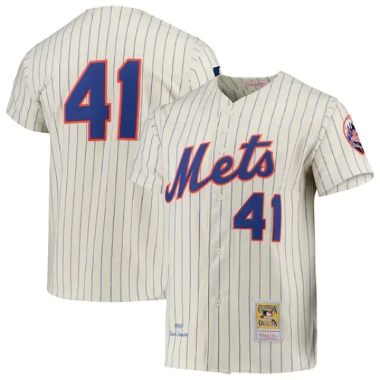 Discover Men's #41 Tom Seaver Cream 1969 Cooperstown Collection Printed Jersey++