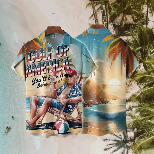 Discover Patriotic Hawaiian Shirt with Trump MAGA Design for Summer Vacation