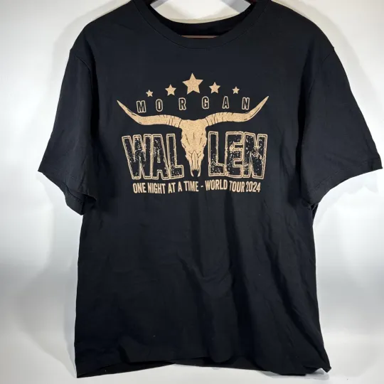 Discover Wallen Western One Night At A Time Tour '24 Adult XL Black Short Sleeve T-Shirt