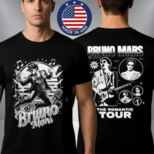 Discover Bruno Mars The Romantic Tour 2026 Concert Two Sided Unisex T-Shirt