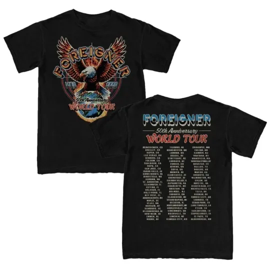 Discover Foreiger 2 Sides 50th Anniversary Eagle Tour Tee Shirt