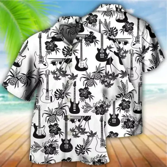 Discover Electric Guitar Hawaiian Button-Down Shirt Unisex
