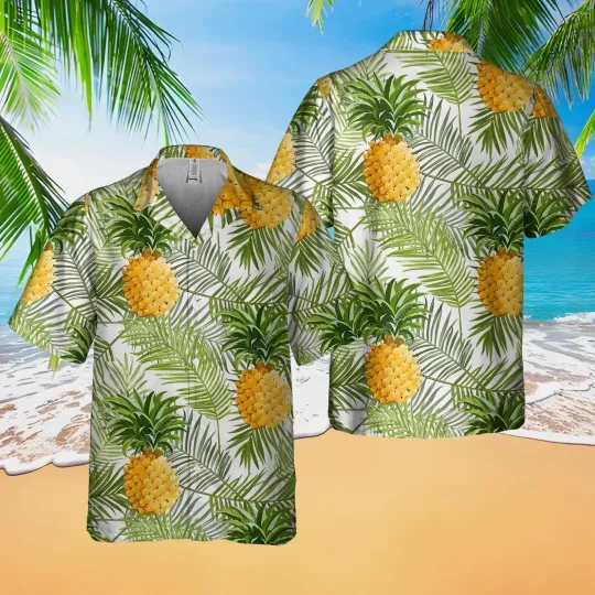 Discover Tropical Pineapple Aloha Hawaiian Shirt Button Down