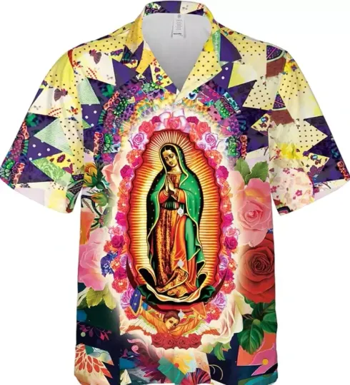 Discover Mary Guadalupe Hawaiian Shirt for Men - La Virgen De Guadalupe Button Down