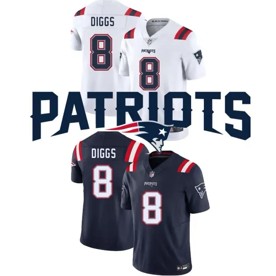 Discover Men's Patriotss #8 Stefon Diggs 2025 Jersey