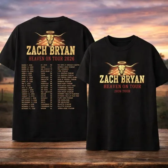 Discover New Zach Bryan Heaven on Tour 2026 Country music 2 side T-Shirt VK10013